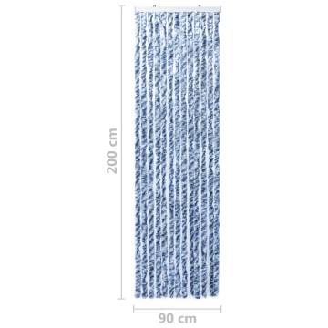 Blue and White Insect Curtain - 90x200 cm Chenille | Hipo Market