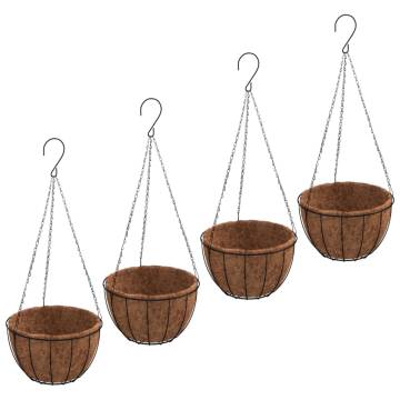 Hanging Planters 4 pcs with Coco Liners - Stylish Black Steel