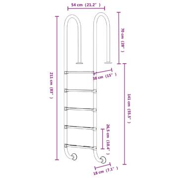 Durable 304 Stainless Steel Pool Ladder - 54x38x211 cm