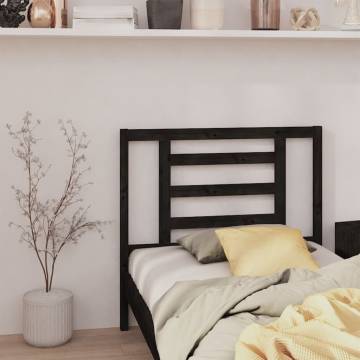 Stylish Black Pine Wood Bed Headboard - 106x4x100 cm