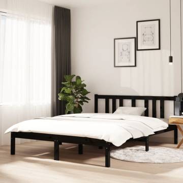 Black Solid Wood Bed Frame 135x190 cm Double - HipoMarket