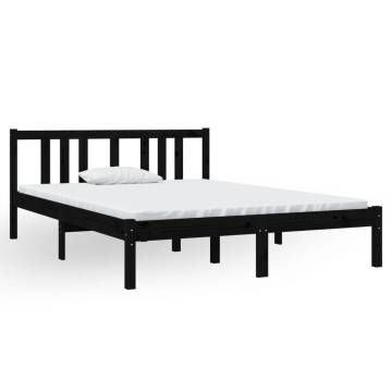 Black Solid Wood Bed Frame 135x190 cm Double - HipoMarket