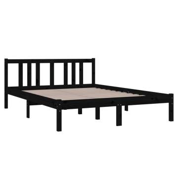 Black Solid Wood Bed Frame 135x190 cm Double - HipoMarket