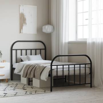 Metal Bed Frame with Headboard & Footboard – Black 107x203 cm