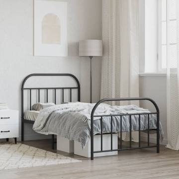 Metal Bed Frame with Headboard & Footboard – Black 107x203 cm