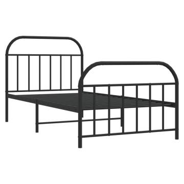 Metal Bed Frame with Headboard & Footboard – Black 107x203 cm