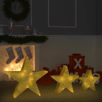 Gold Mesh LED Christmas Stars - 3 pcs for Festive Decor