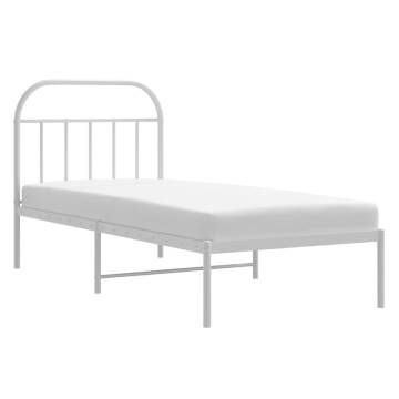 Elegant White Metal Bed Frame with Headboard - 80x200 cm