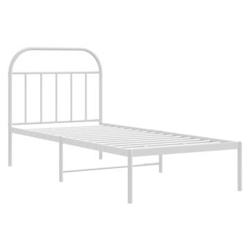 Elegant White Metal Bed Frame with Headboard - 80x200 cm