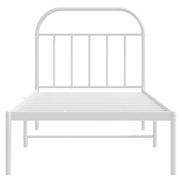 Elegant White Metal Bed Frame with Headboard - 80x200 cm