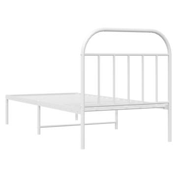 Elegant White Metal Bed Frame with Headboard - 80x200 cm