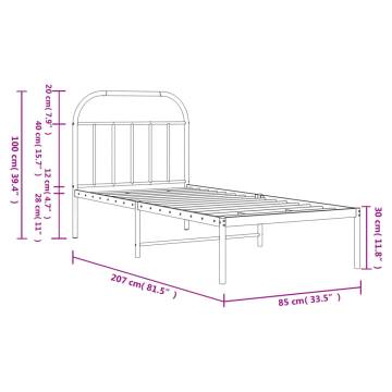 Elegant White Metal Bed Frame with Headboard - 80x200 cm