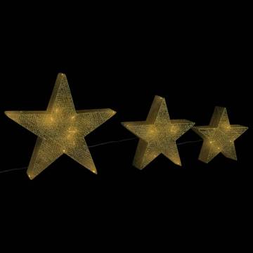 Gold Mesh LED Christmas Stars - 3 pcs for Festive Decor