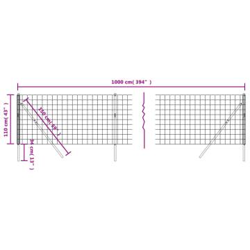 Wire Mesh Fence Green 1.1x10m | Durable Galvanised Steel