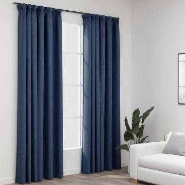 Linen-Look Blackout Curtains - Blue 140x225 cm | 2 pcs