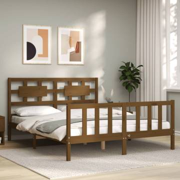 Stylish Honey Brown King Size Bed Frame with Headboard