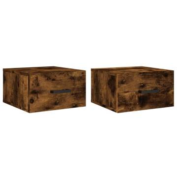 Wall-mounted Bedside Cabinets - Smoked Oak | Hipomarket