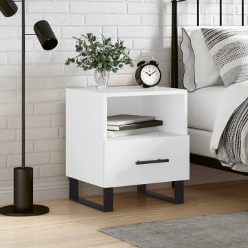 Stylish High Gloss White Bedside Cabinet - 40x35x47.5 cm