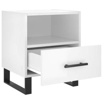 Stylish High Gloss White Bedside Cabinet - 40x35x47.5 cm