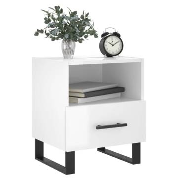 Stylish High Gloss White Bedside Cabinet - 40x35x47.5 cm