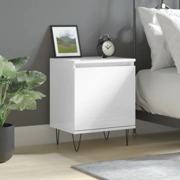 High Gloss White Bedside Cabinet - 40x30x50 cm | Hipo Market