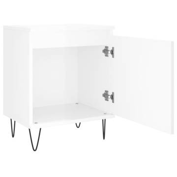 High Gloss White Bedside Cabinet - 40x30x50 cm | Hipo Market