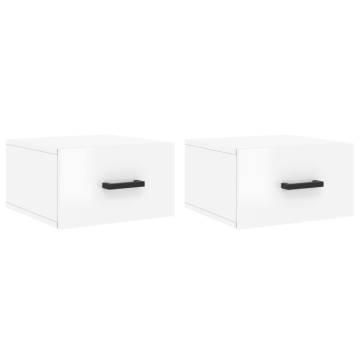 High Gloss White Wall-mounted Bedside Cabinets - 2 pcs