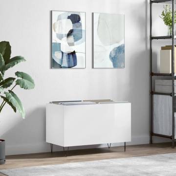 High Gloss White Record Cabinet - Stylish Storage Solution