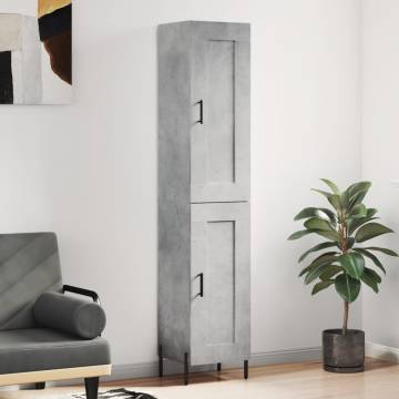 Stylish Highboard in Concrete Grey - 34.5x34x180 cm