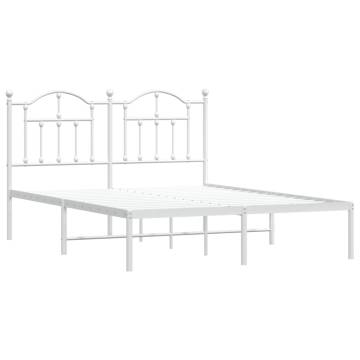 White Metal Bed Frame with Headboard - 140x190 cm | HipoMarket