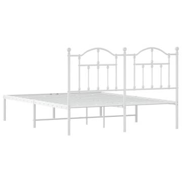 White Metal Bed Frame with Headboard - 140x190 cm | HipoMarket