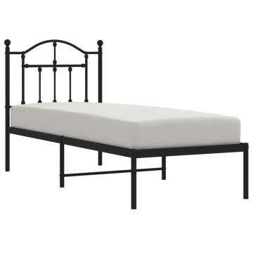 Metal Bed Frame with Headboard - Black 75x190 cm Small Single