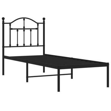 Metal Bed Frame with Headboard - Black 75x190 cm Small Single