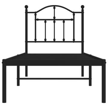 Metal Bed Frame with Headboard - Black 75x190 cm Small Single