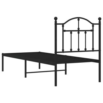 Metal Bed Frame with Headboard - Black 75x190 cm Small Single