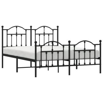 Black Metal Bed Frame with Headboard & Footboard - 140x190 cm