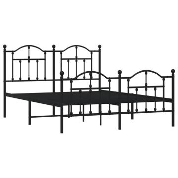 Black Metal Bed Frame with Headboard & Footboard - 140x190 cm