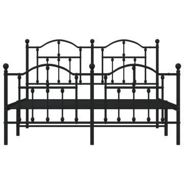 Black Metal Bed Frame with Headboard & Footboard - 140x190 cm