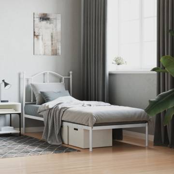 White Metal Bed Frame with Headboard 90x200 cm | HipoMarket