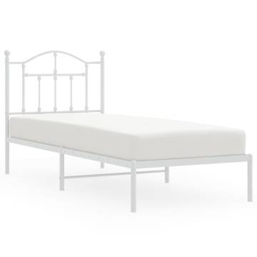 White Metal Bed Frame with Headboard 90x200 cm | HipoMarket