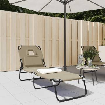 Folding Sun Lounger - Taupe Oxford Fabric & Steel | HipoMarket