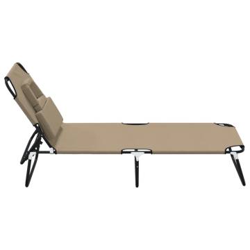 Folding Sun Lounger - Taupe Oxford Fabric & Steel | HipoMarket