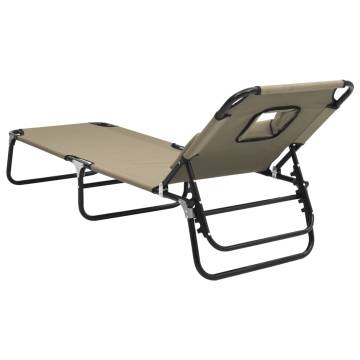 Folding Sun Lounger - Taupe Oxford Fabric & Steel | HipoMarket