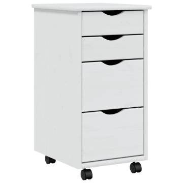 MOSS White Solid Wood Pine Rolling Cabinet with Drawers