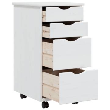 MOSS White Solid Wood Pine Rolling Cabinet with Drawers