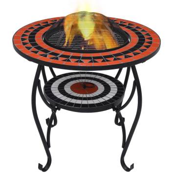 Mosaic Fire Pit Table - Terracotta & White - 68 cm Ceramic