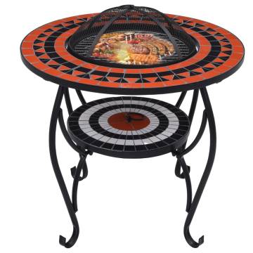 Mosaic Fire Pit Table - Terracotta & White - 68 cm Ceramic