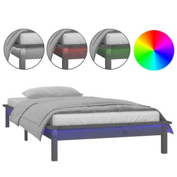 LED Bed Frame Grey 75x190 cm - Small Single Solid Wood