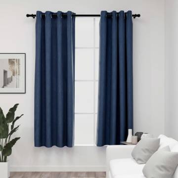 Linen-Look Blackout Curtains 140x175cm - Blue, 2 pcs