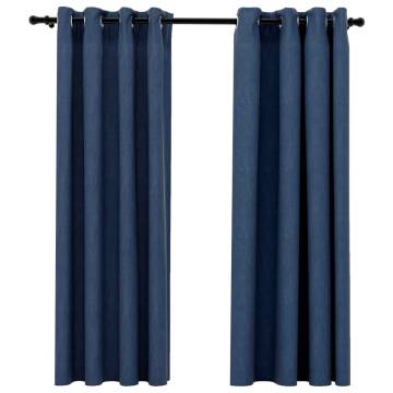 Linen-Look Blackout Curtains 140x175cm - Blue, 2 pcs